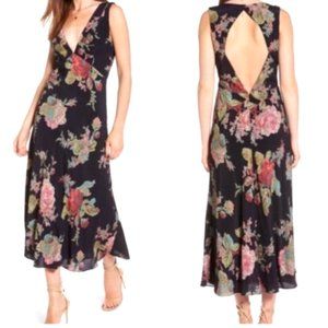 Privacy Please Cutout Black Floral Midi Dress Size M